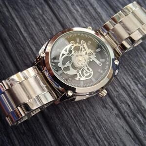 Black & Silver Skeleton Mens 40mm Skmei Dial Watch